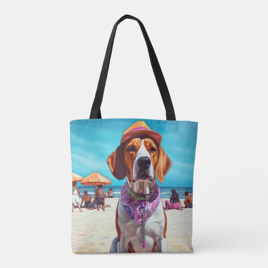American English Foxhound on Beach, Sommergeschenk Tasche (Rückseite)