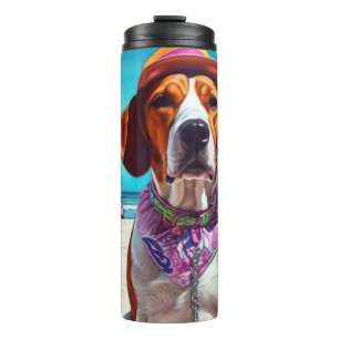 American English Foxhound on Beach, Sommergeschenk Thermosbecher