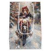 American English Foxhound Riding Bike Weihnachten Mittlere Geschenktüte (Rückseite)