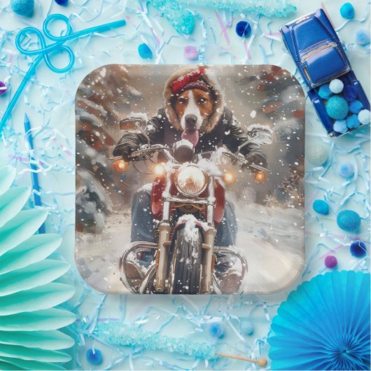 American English Foxhound Riding Bike Weihnachten Pappteller (Party)