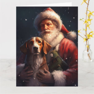 American English Foxhound Santa Claus Weihnachten Karte