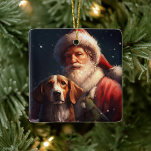 American English Foxhound Santa Claus Weihnachten Keramikornament