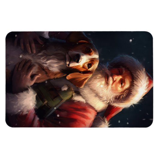 American English Foxhound Santa Claus Weihnachten Magnet (Horizontal)