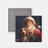 American English Foxhound Santa Claus Weihnachten Magnet (Vorderseite/Rückseite)