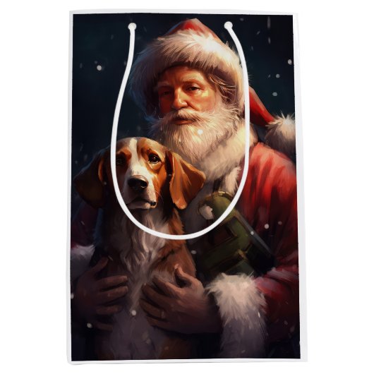 American English Foxhound Santa Claus Weihnachten Mittlere Geschenktüte (Vorderseite)