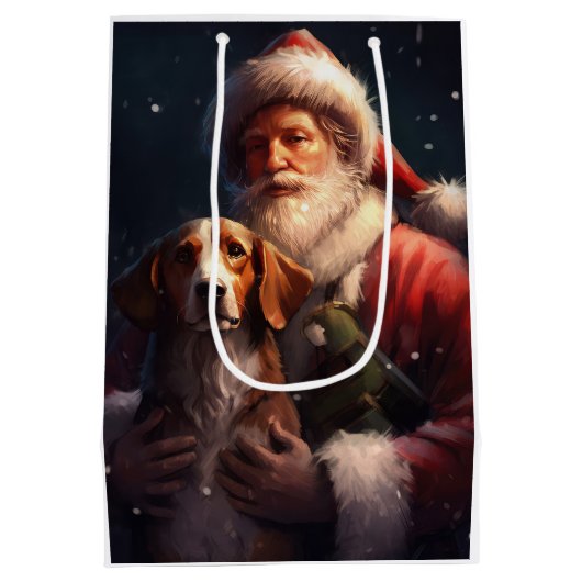 American English Foxhound Santa Claus Weihnachten Mittlere Geschenktüte (Rückseite)