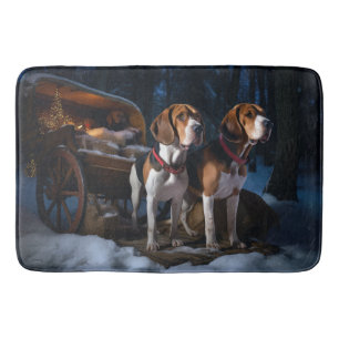 American English Foxhound Snowy Sleigh Weihnachten Badematte