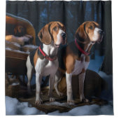 American English Foxhound Snowy Sleigh Weihnachten Duschvorhang (Vorderseite)