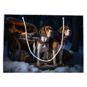 American English Foxhound Snowy Sleigh Weihnachten Große Geschenktüte (Rückseite)