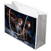 American English Foxhound Snowy Sleigh Weihnachten Große Geschenktüte (Vorderseite Schrägansicht)
