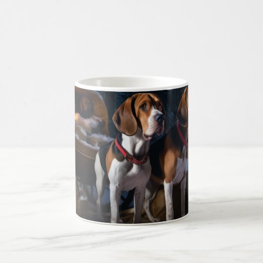 American English Foxhound Snowy Sleigh Weihnachten Kaffeetasse (Mittel)