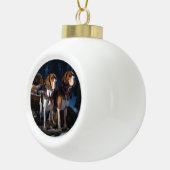 American English Foxhound Snowy Sleigh Weihnachten Keramik Kugel-Ornament (Rechts)