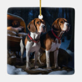 American English Foxhound Snowy Sleigh Weihnachten Keramikornament (Rückseite)