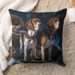 American English Foxhound Snowy Sleigh Weihnachten Kissen