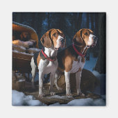 American English Foxhound Snowy Sleigh Weihnachten Magnet (Vorne)