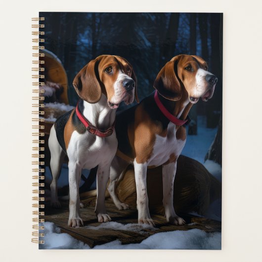 American English Foxhound Snowy Sleigh Weihnachten Planer (Vorderseite)