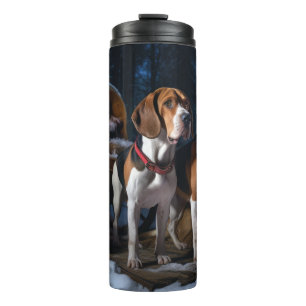 American English Foxhound Snowy Sleigh Weihnachten Thermosbecher