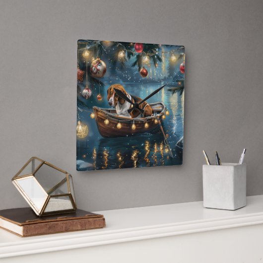 American English Foxhound Weihnachtsfest Reise Quadratische Wanduhr (Büro)