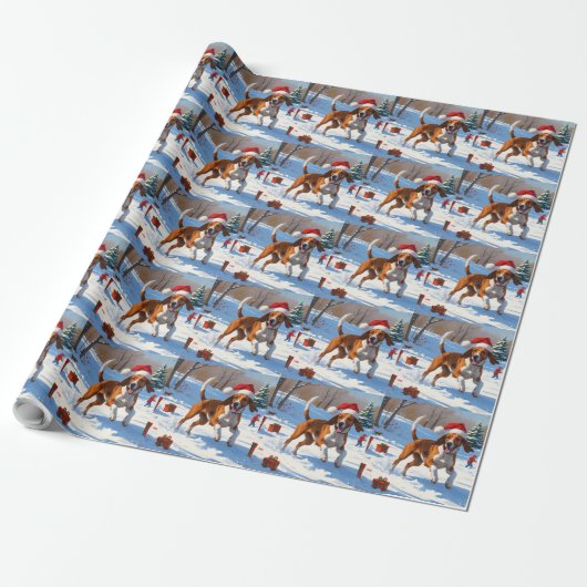 American English Foxhound Weihnachtsfest Schnee Geschenkpapier (Ungerollt)