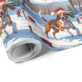 American English Foxhound Weihnachtsfest Schnee Geschenkpapier (Rolleneckpunkt)