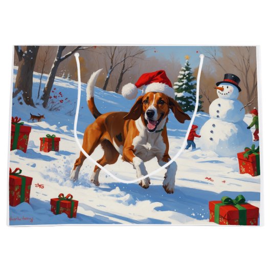 American English Foxhound Weihnachtsfest Schnee Große Geschenktüte (Vorderseite)