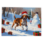American English Foxhound Weihnachtsfest Schnee Große Geschenktüte (Rückseite)