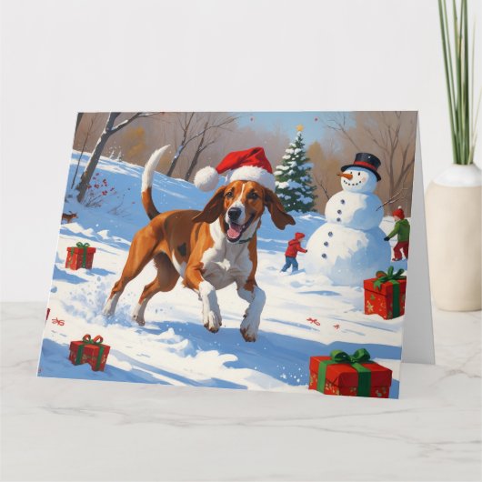 American English Foxhound Weihnachtsfest Schnee Karte (Vorderseite)