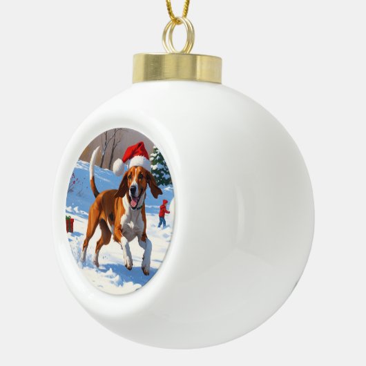 American English Foxhound Weihnachtsfest Schnee Keramik Kugel-Ornament (Rechts)