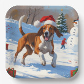 American English Foxhound Weihnachtsfest Schnee Pappteller (Vorderseite)