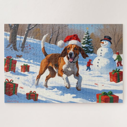 American English Foxhound Weihnachtsfest Schnee Puzzle (Horizontal)