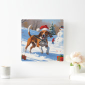 American English Foxhound Weihnachtsfest Schnee Quadratische Wanduhr (Zuhause)