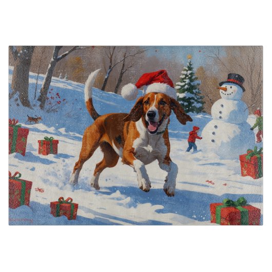 American English Foxhound Weihnachtsfest Schnee Schneidebrett (Vorderseite)