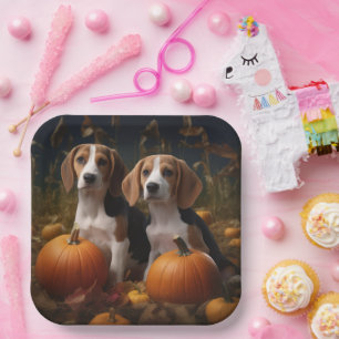American English Foxhound Welpe Herbstfreude Pappteller