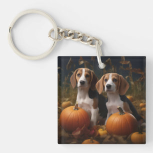 American English Foxhound Welpe Herbstfreude Schlüsselanhänger