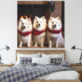 American Eskimo am Feuerplatz Weihnachten Leinwanddruck (Insitu (Schlafzimmer))