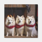 American Eskimo am Feuerplatz Weihnachten Magnet (Vorne)