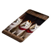 American Eskimo am Feuerplatz Weihnachten Magnet (Linke Seite)