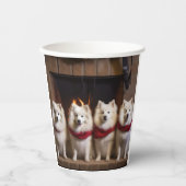 American Eskimo am Feuerplatz Weihnachten Pappbecher (Vorderseite)