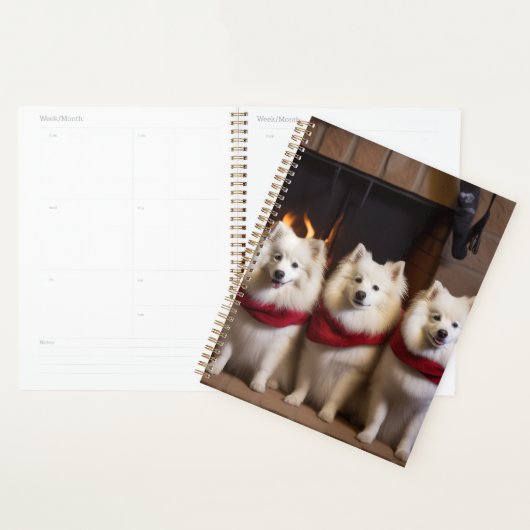 American Eskimo am Feuerplatz Weihnachten Planer (Anzeige)