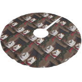 American Eskimo am Feuerplatz Weihnachten Polyester Weihnachtsbaumdecke (Schrägansicht)