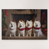 American Eskimo am Feuerplatz Weihnachten Puzzle (Horizontal)