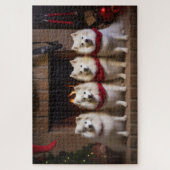 American Eskimo am Feuerplatz Weihnachten Puzzle (Vertikal)