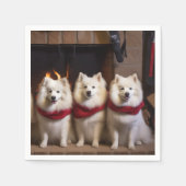 American Eskimo am Feuerplatz Weihnachten Serviette (Vorderseite)