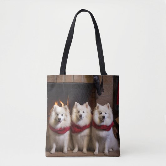 American Eskimo am Feuerplatz Weihnachten Tasche (Vorderseite)