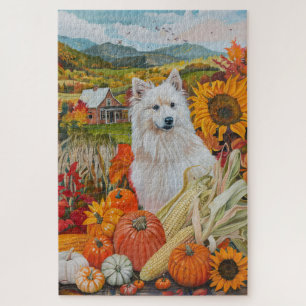 American Eskimo Autumn Harvest Erntedank Dog Puzzle