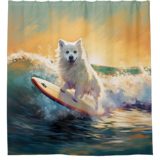 American Eskimo Beach Surfmalerei Duschvorhang (Vorderseite)