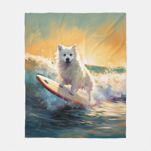 American Eskimo Beach Surfmalerei Fleecedecke (Vorderseite)