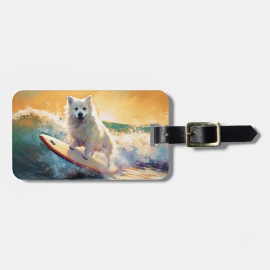 American Eskimo Beach Surfmalerei Gepäckanhänger (Vorderseite horizontal)