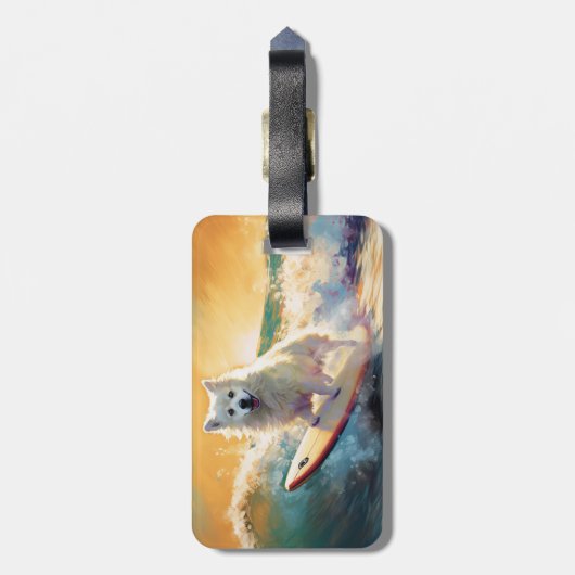 American Eskimo Beach Surfmalerei Gepäckanhänger (Rückseite vertikal)