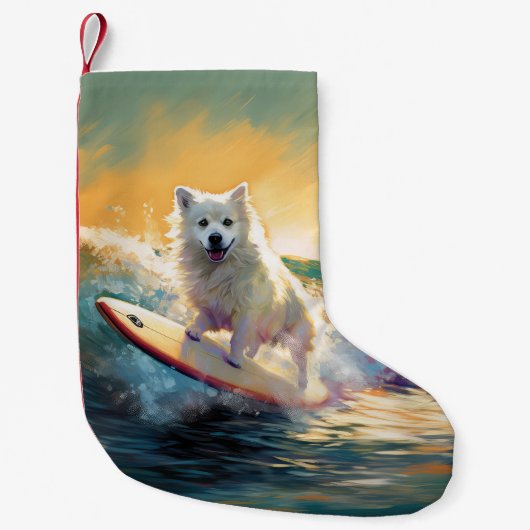 American Eskimo Beach Surfmalerei Kleiner Weihnachtsstrumpf (Vorderseite)
